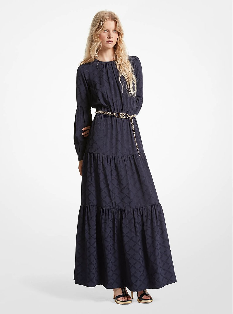 Empire Logo Jacquard Belted Dress