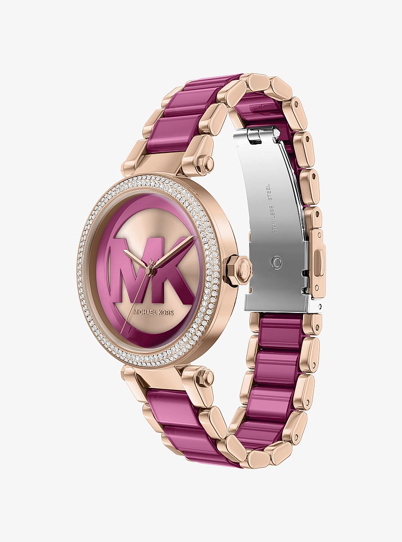 Oversized Parker Pav&eacute; Pink-Tone Watch in ROSE GOLD | Michael Kors