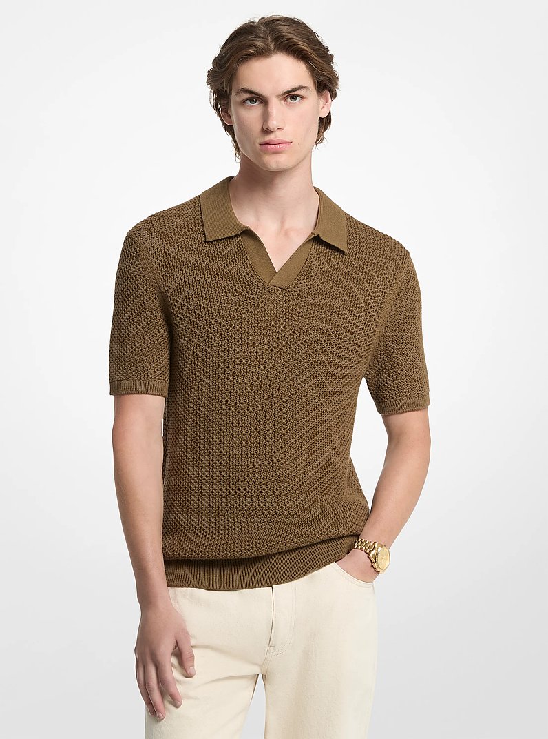 Polo Johnny de algod&oacute;n texturizado con cuello in LONA | Michael Kors