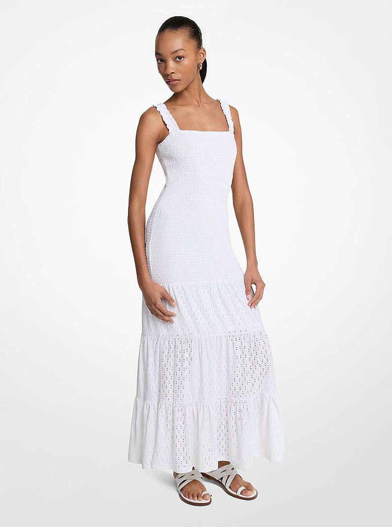 Vestido largo con capas acanaladas in BLANCO | Michael Kors