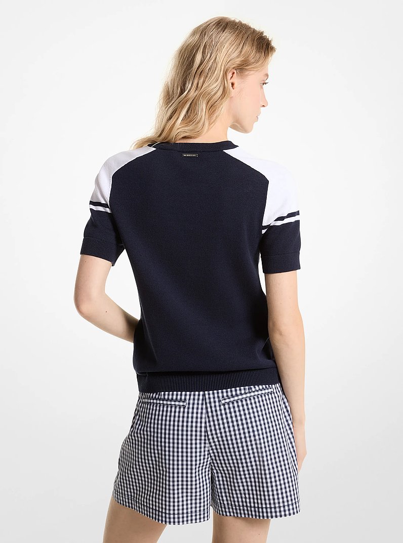 KORS Cotton Blend Short-Sleeve Sweater in MIDNIGHTBLUE | Michael Kors