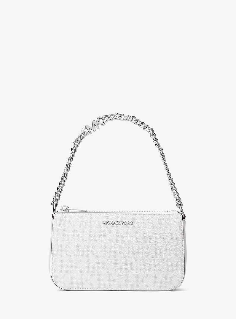 Pochette Jet Set Small mit Signature-Logomuster und Kette in OPTIC WHITE/ALUMINIUM | Michael Kors