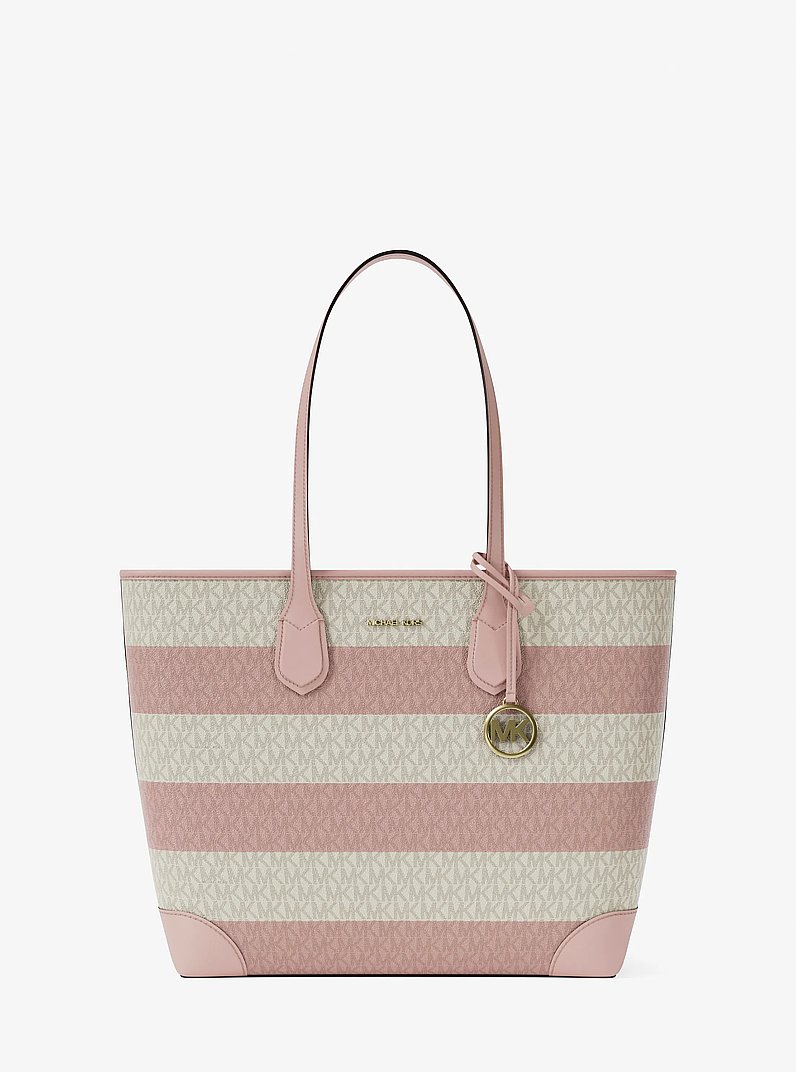 Eva Large Striped Signature Logo Tote Bag in POWDER BLUSH | Michael Kors