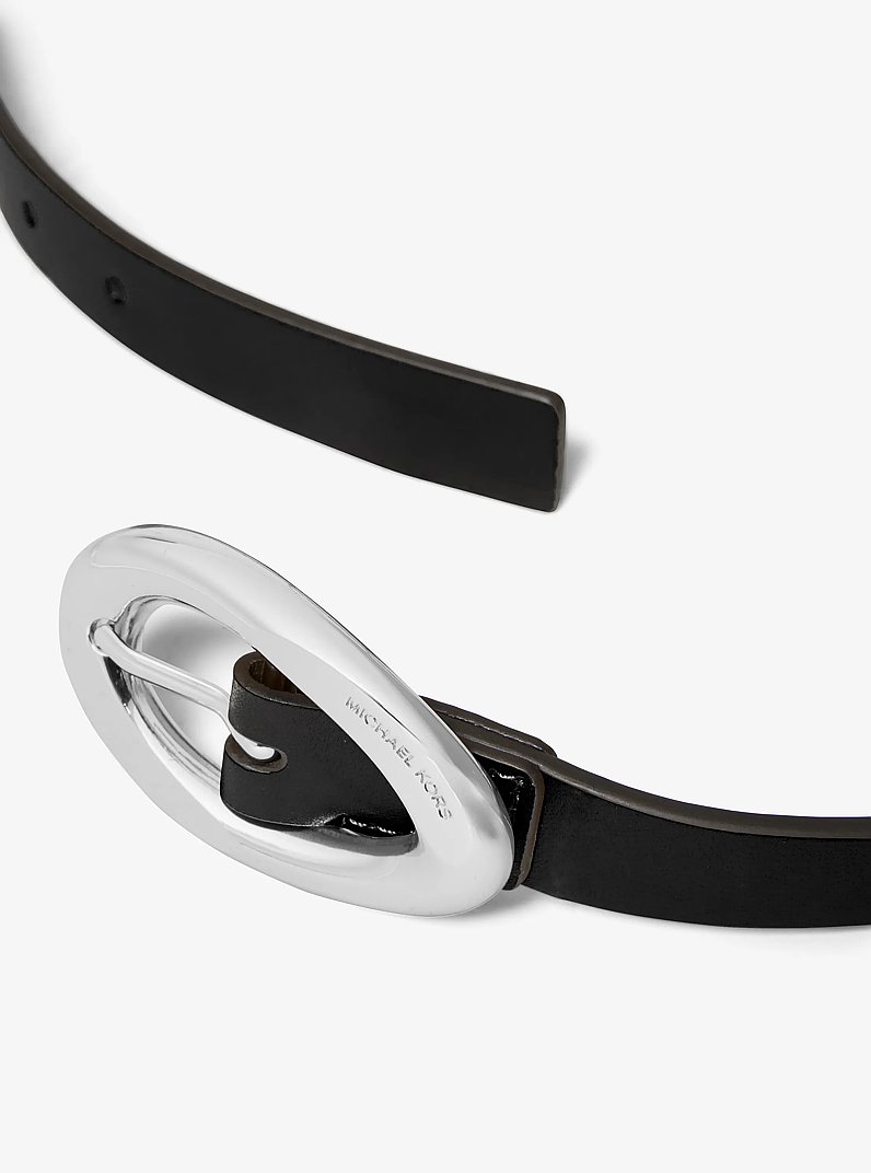 Leather Belt in BLACK/SILVER | Michael Kors