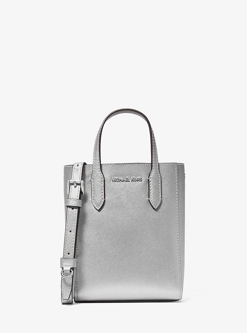 Vincent Extra-Small Metallic Crossbody Bag With Logo Card Case in SILVER | Michael Kors