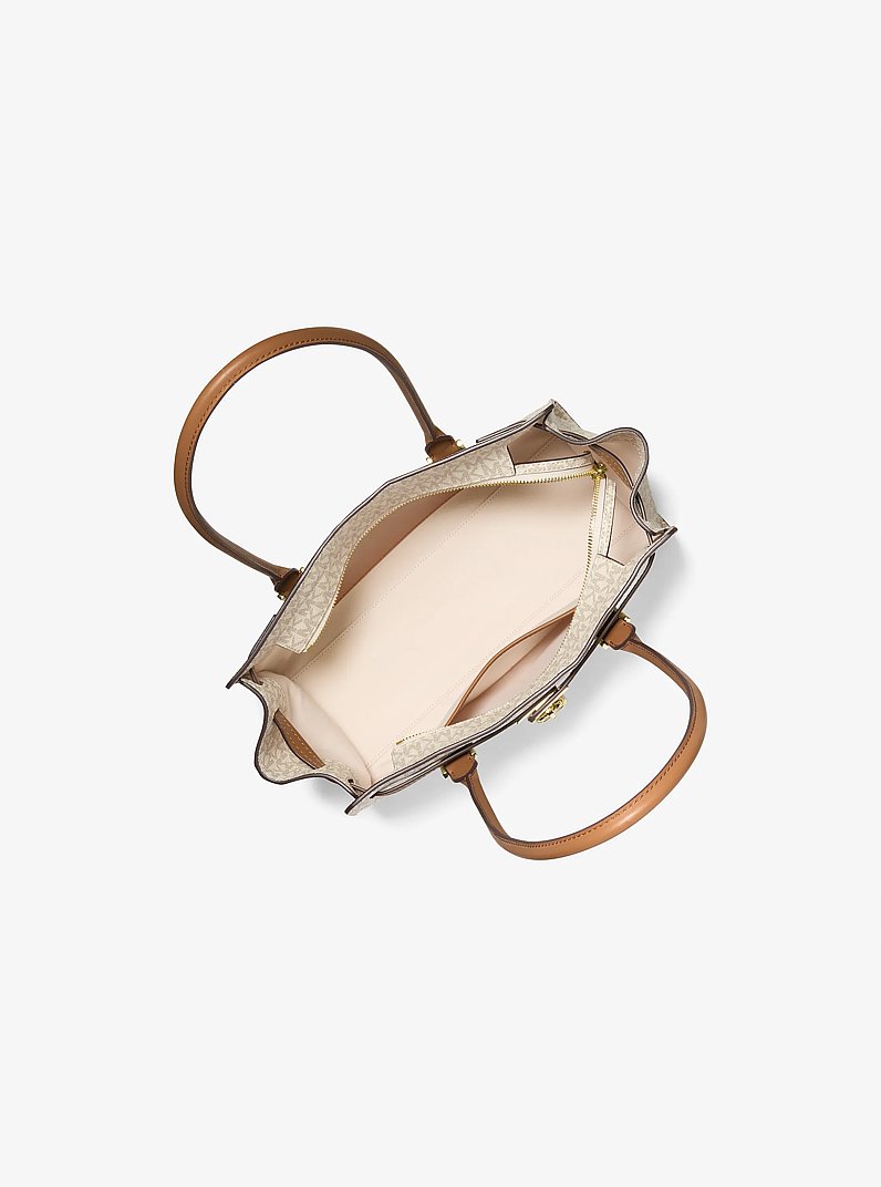 Bolso satchel Hamilton Moderne peque&ntilde;o con logotipo exclusivo in VAINILLA/BELLOTA | Michael Kors