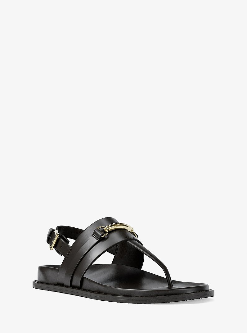 Carson Leather T-Strap Sandal in BLACK - Sale | Michael Kors [US]