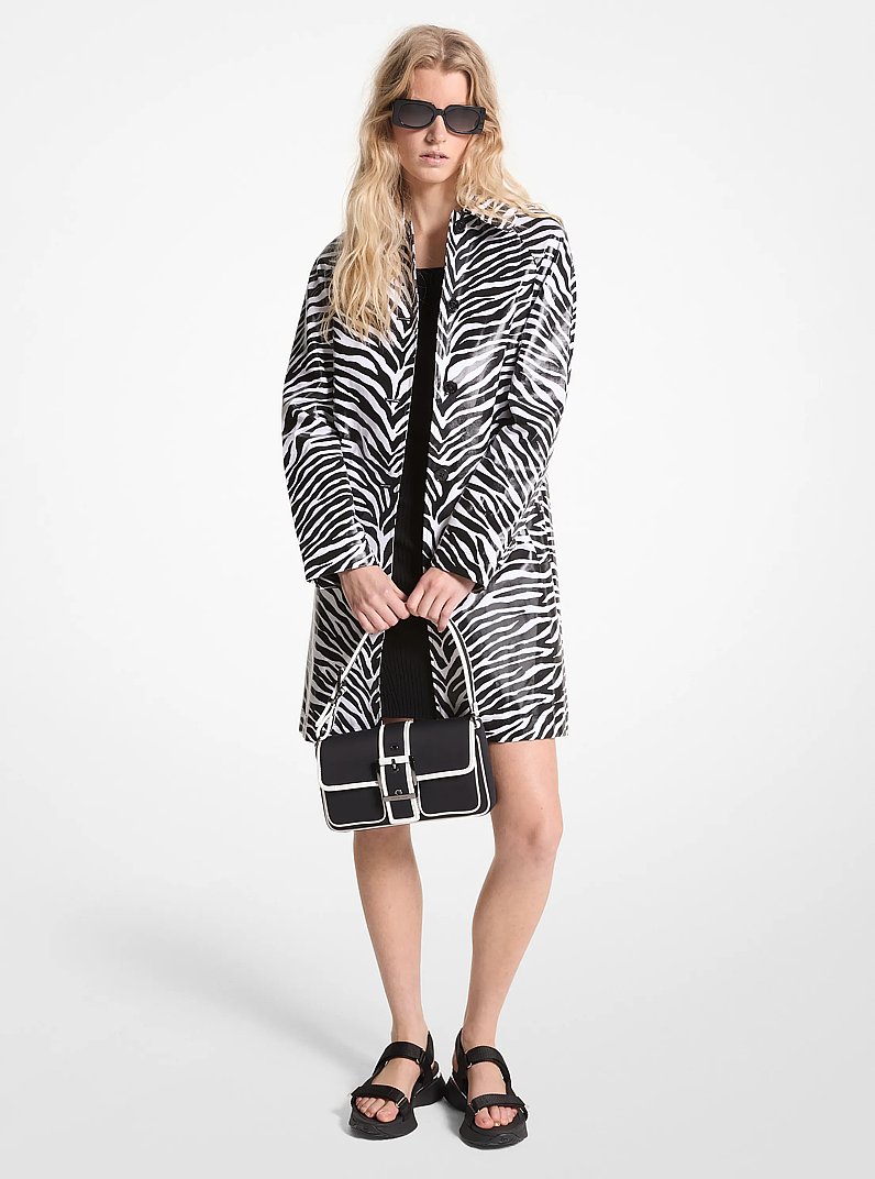 Zebra Print Cotton Twill Balmacaan in BLACK/WHITE | Michael Kors