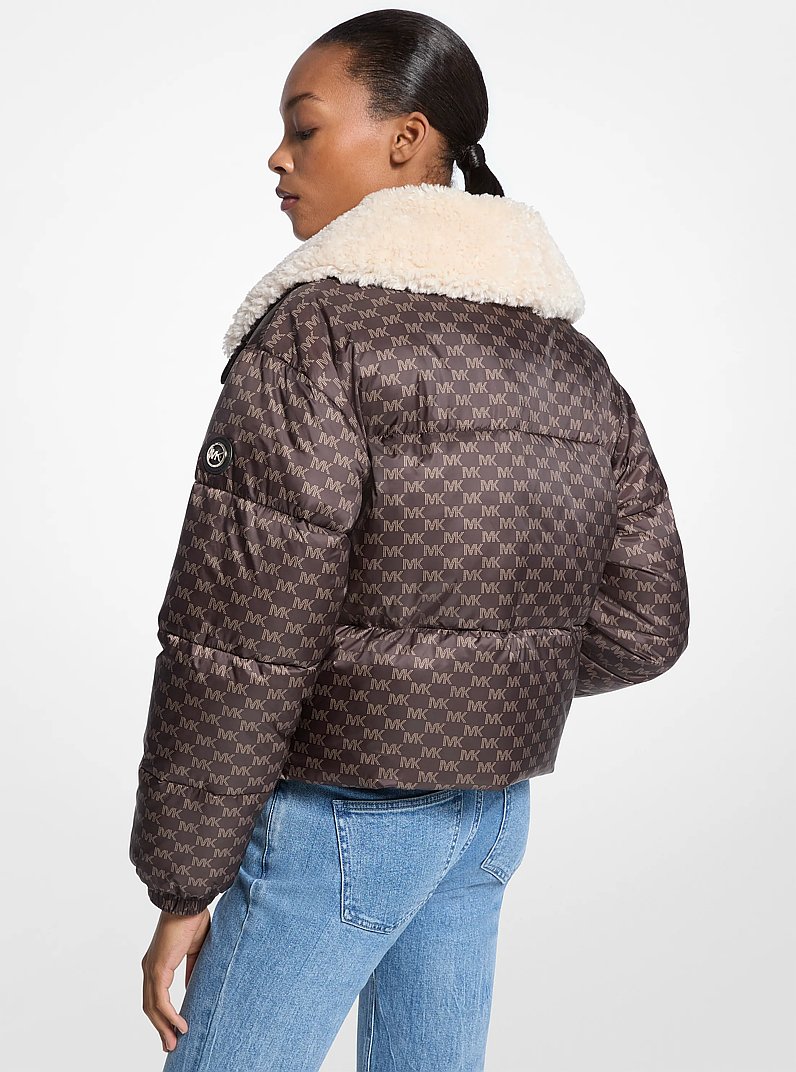 Logo Print and Sherpa Puffer Jacket in CHOCOLATE - Sale | Michael