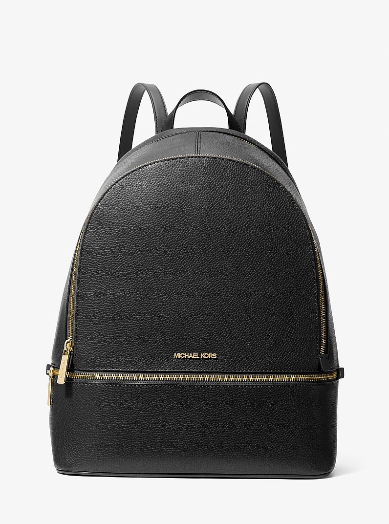 Rhea Large Pebbled Leather Backpack in BLACK | Michael Kors