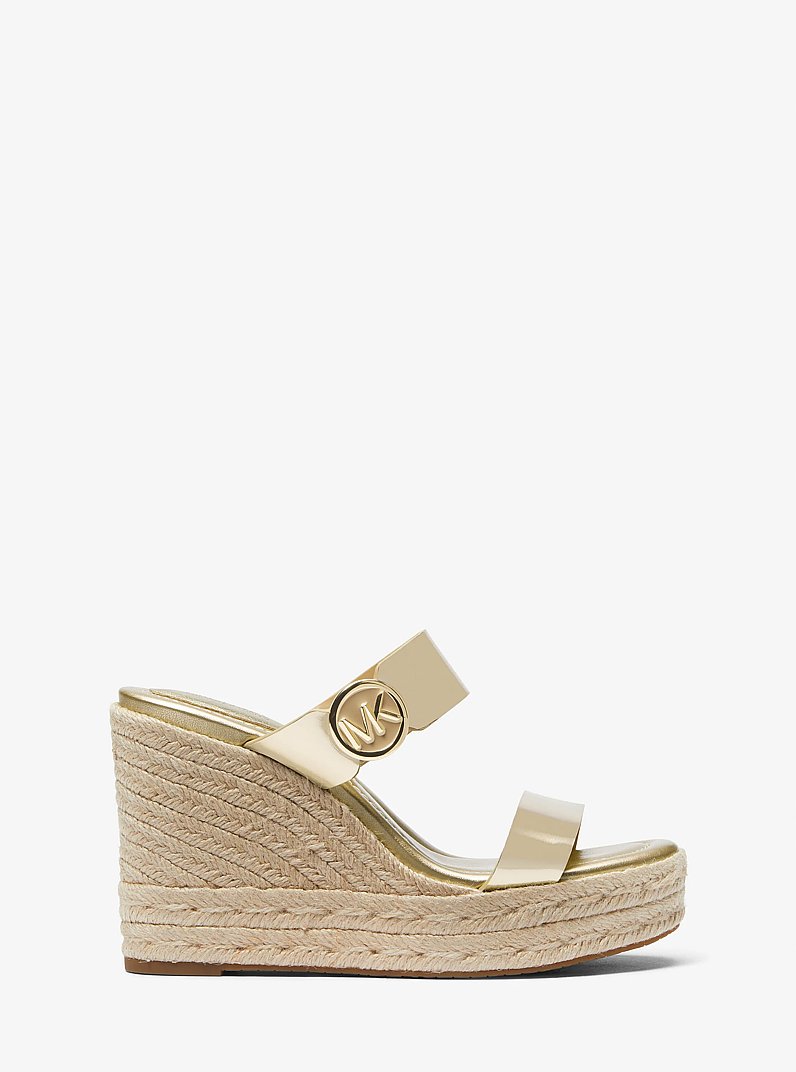Lucinda Metallic Leather Wedge Sandal in PALE GOLD | Michael Kors