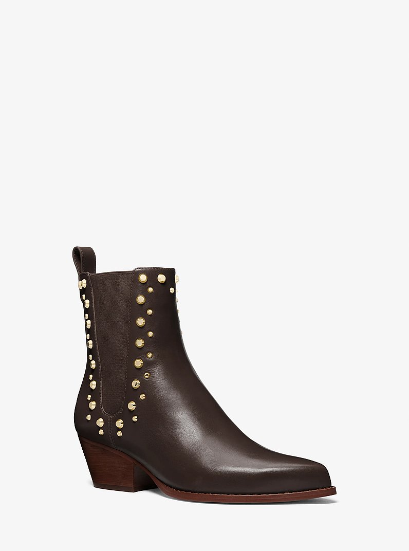 Kinlee Astor Studded Leather Ankle Boot in CHOCOLATE | Michael Kors