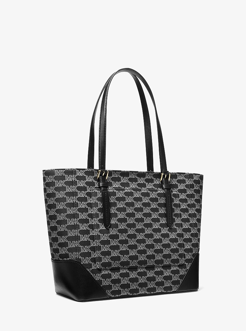 Aria Large Signature Logo Jacquard Tote Bag in BLACK COMBO | Michael Kors