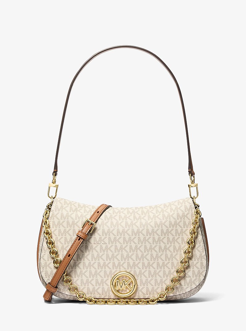 Nolita Medium Signature Logo Convertible Shoulder Bag in VANILLA/ACORN | Michael Kors