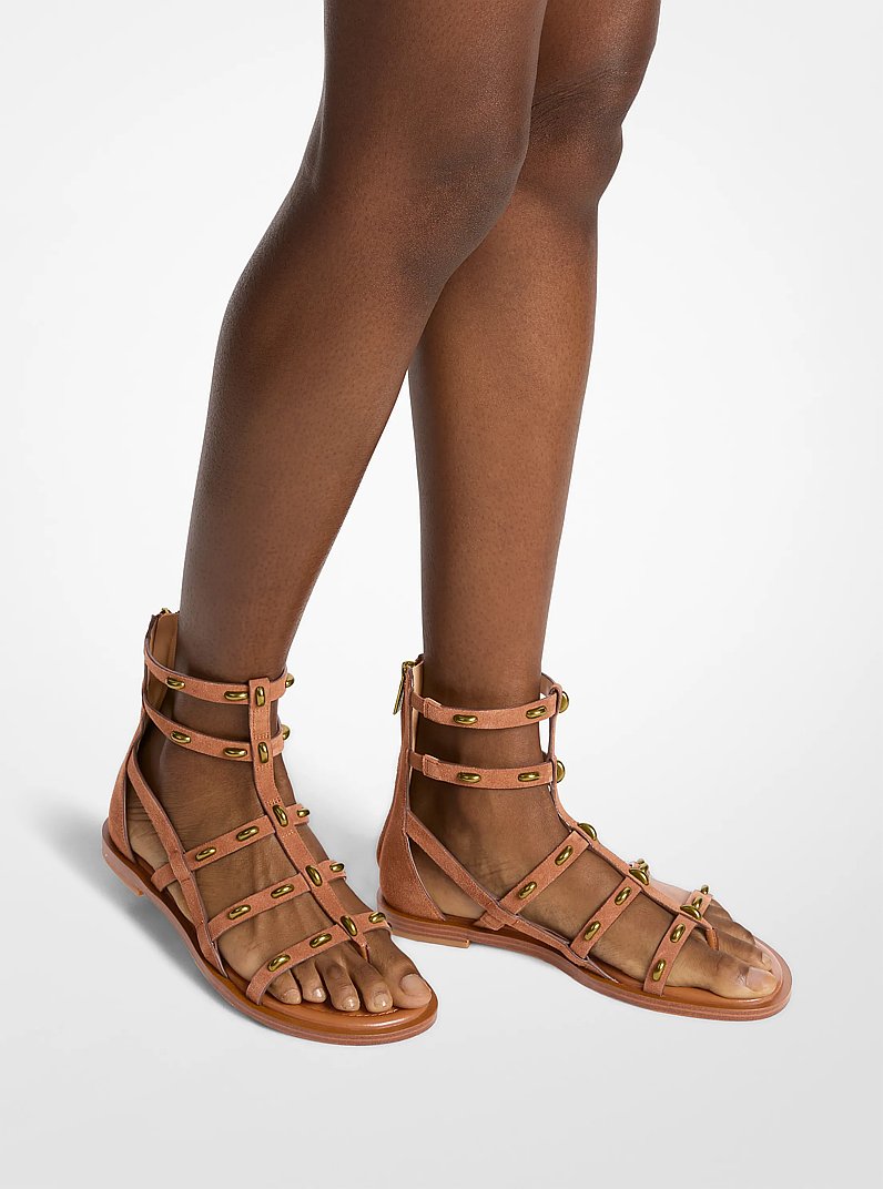 Noa Studded Suede Gladiator Sandal in LUGGAGE | Michael Kors