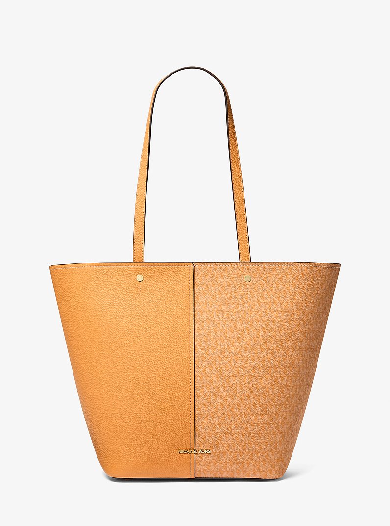 Flora Large Signature Logo and Leather Tote Bag in HONEYWHEAT | Michael Kors