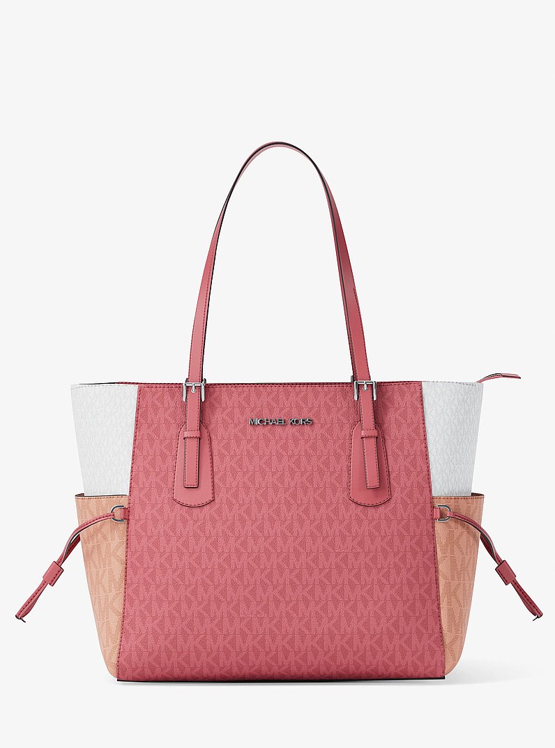 Voyager Large Color-Block Signature Logo Tote Bag in HIBISCUS | Michael Kors