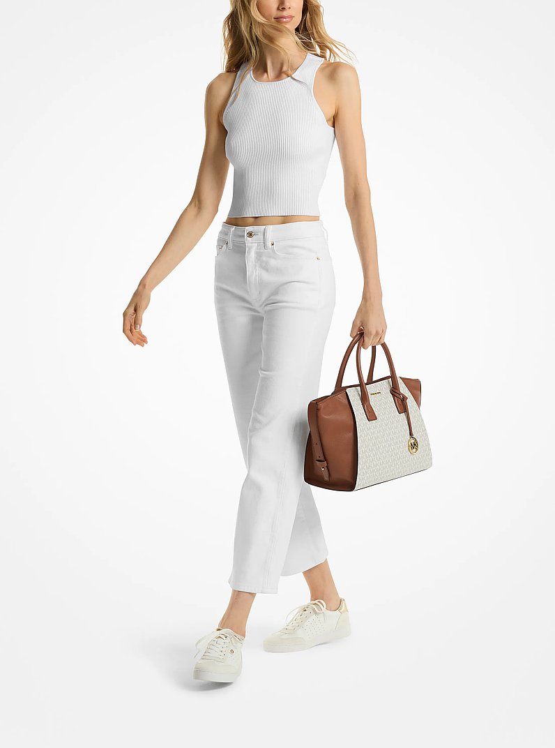 Avril Large Signature Logo Satchel in VANILLA | Michael Kors