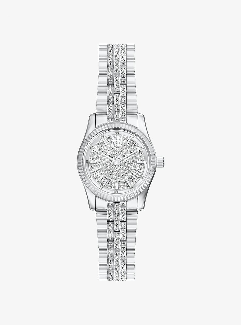 Petite Lexington Pav&eacute; Silver-Tone Watch in SILVER | Michael Kors