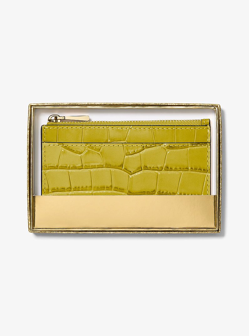 Jet Set Small Crocodile Embossed Leather Card Case in APPLE | Michael Kors