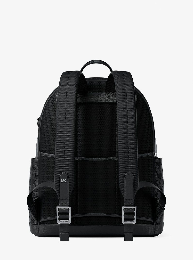 ゆう マイケルコース Jet Set Medium Logo Debossed Pebbled Leather Backpack in BLACK