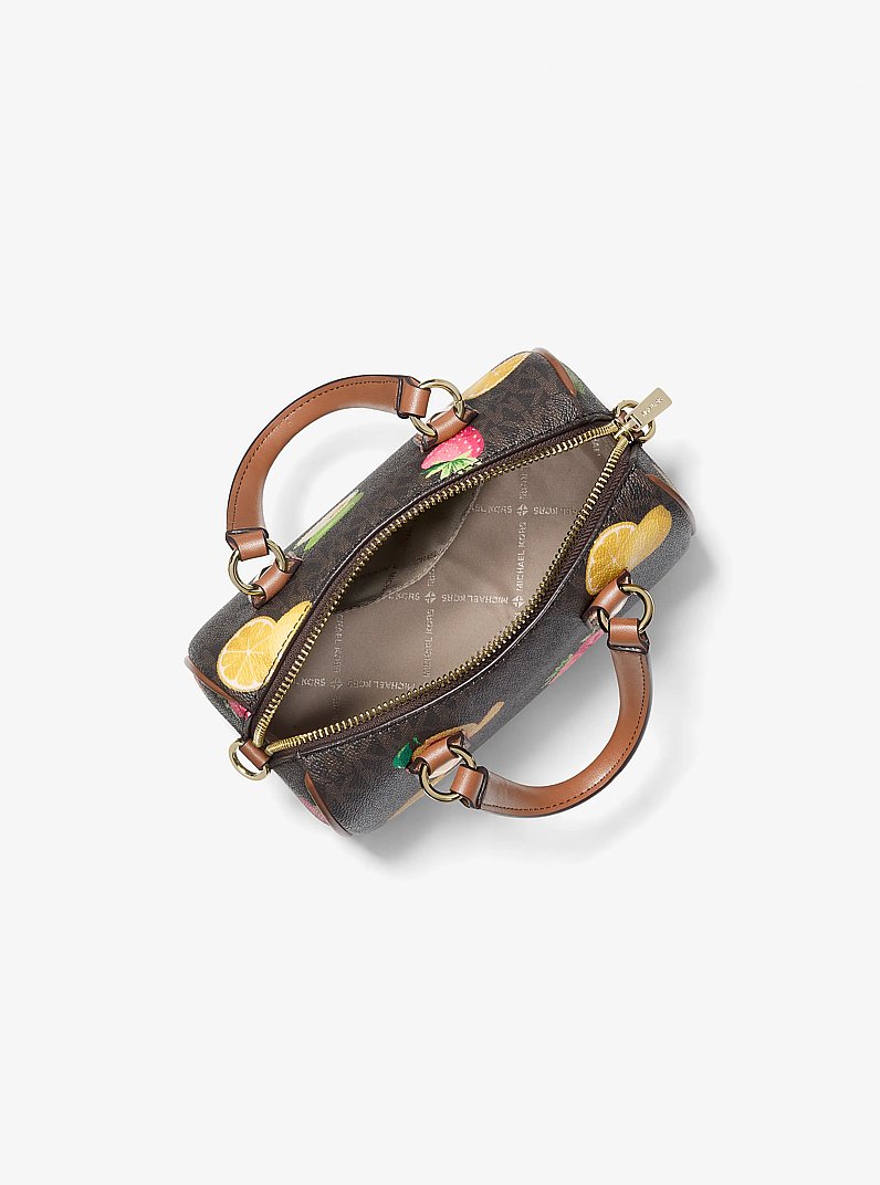 Grayson Small Printed Signature Logo Duffel Crossbody Bag in BROWN | Michael Kors