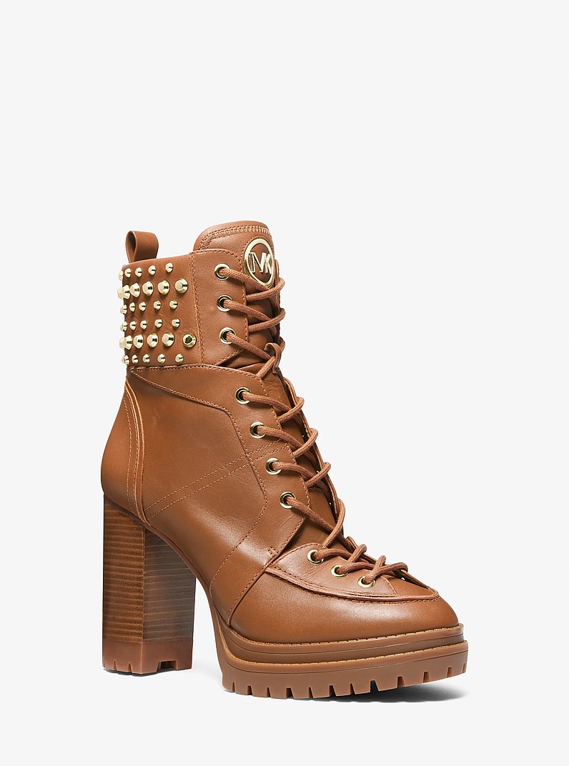 Yvonne Studded Leather Boot in LUGGAGE | Michael Kors