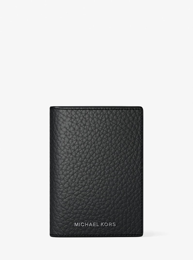 Porta carte di credito a portafoglio Hudson in pelle martellata in NERO | Michael Kors
