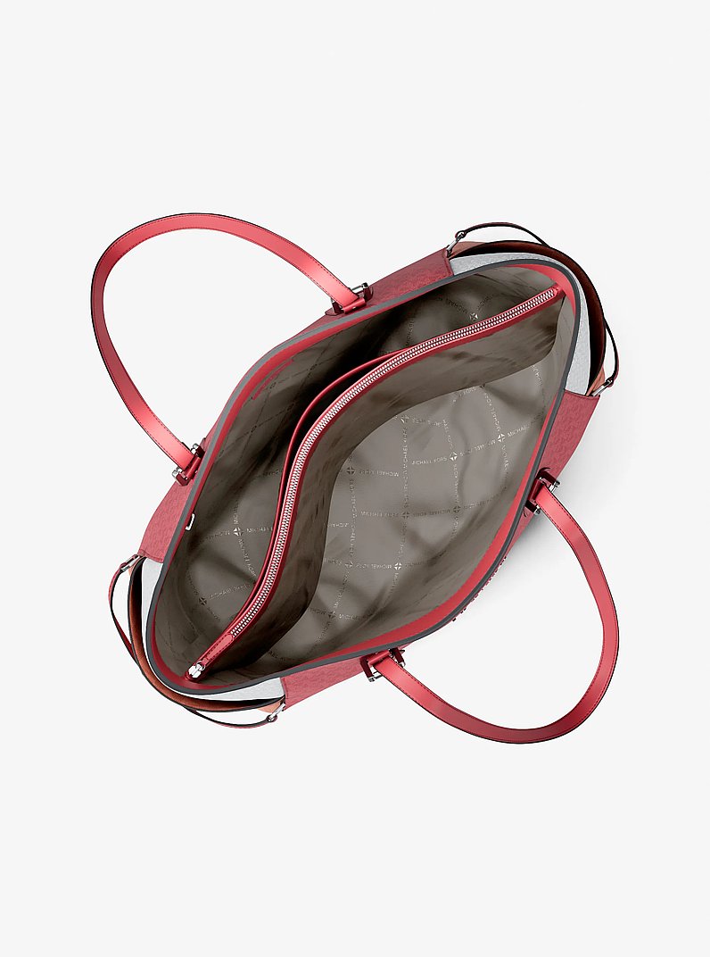 Voyager Large Color-Block Signature Logo Tote Bag in HIBISCUS | Michael Kors