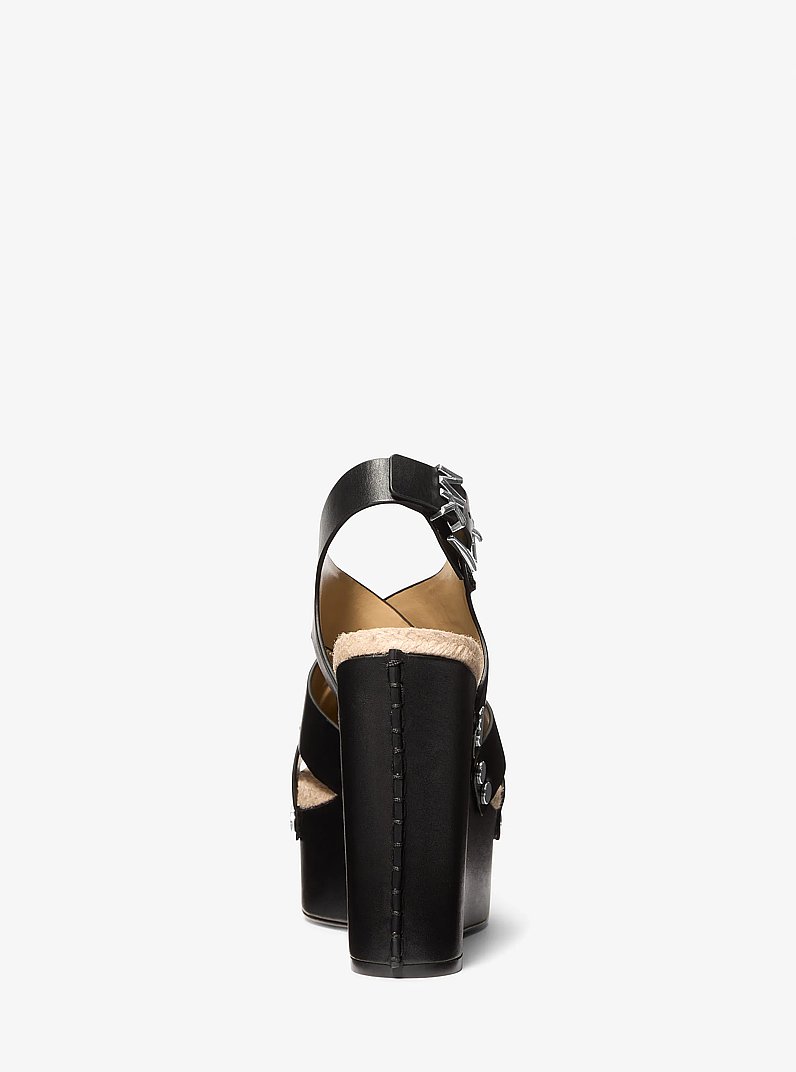 Raven Studded Leather Wedge Sandal in BLACK | Michael Kors