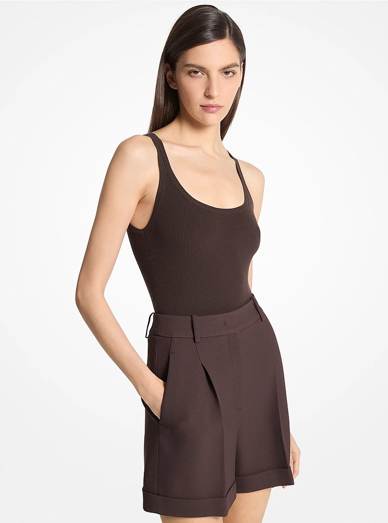 Body de viscosa el&aacute;stica acanalada tipo top sin mangas in CHOCOLATE | Michael Kors