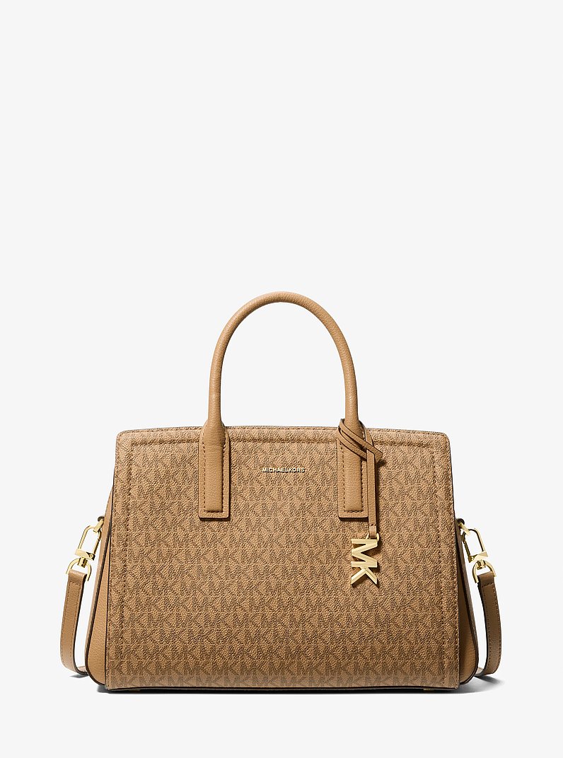 Laila Medium Signature Logo Satchel in HUSK | Michael Kors