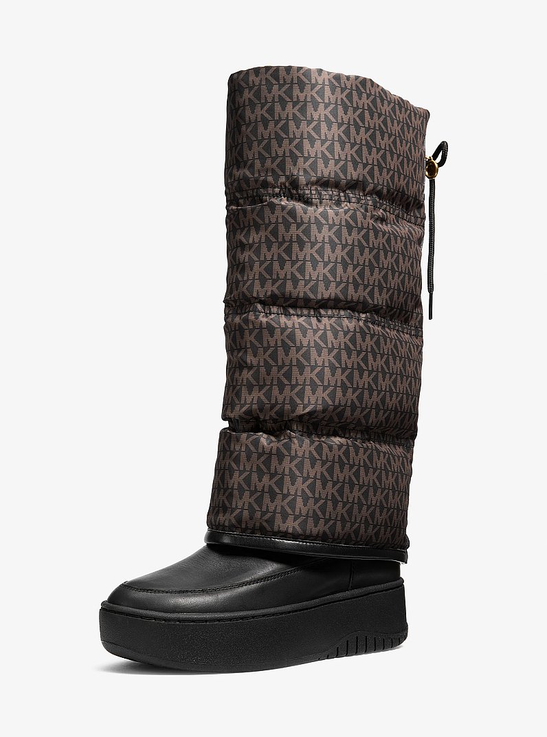 Starling Signature Logo Print Puffer Boot in BROWN | Michael Kors