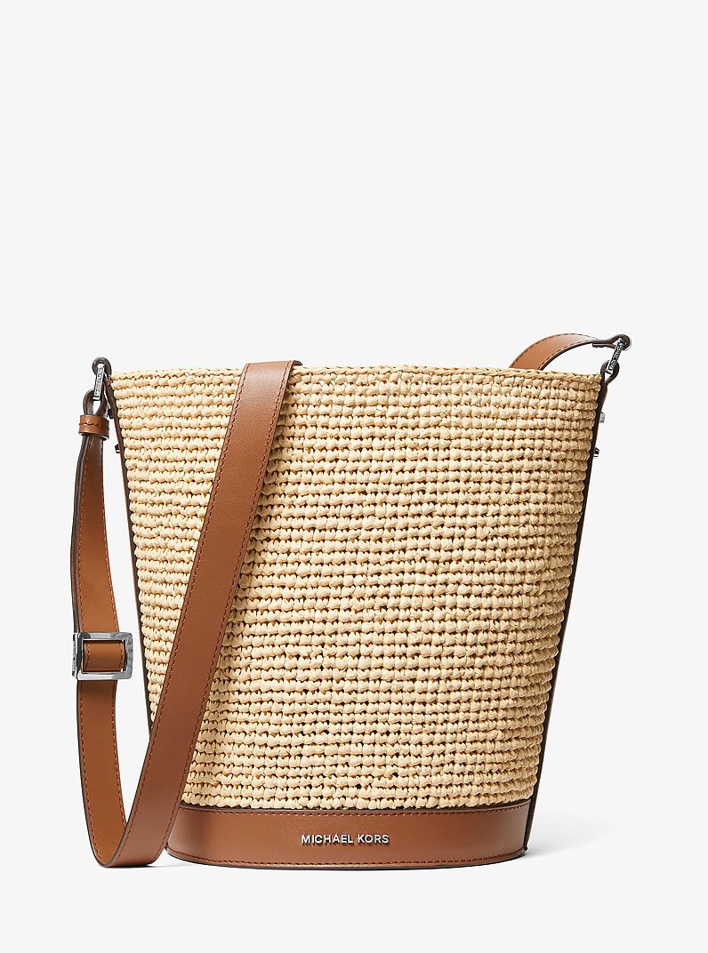 Townsend Medium Straw Bucket Messenger in NATURAL/LUGGAGE | Michael Kors