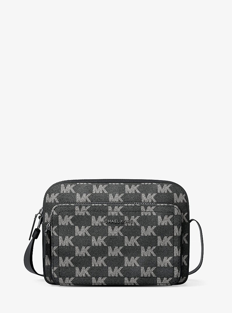 Cooper Logo Jacquard Denim Flight Bag in BLACK WASH | Michael Kors
