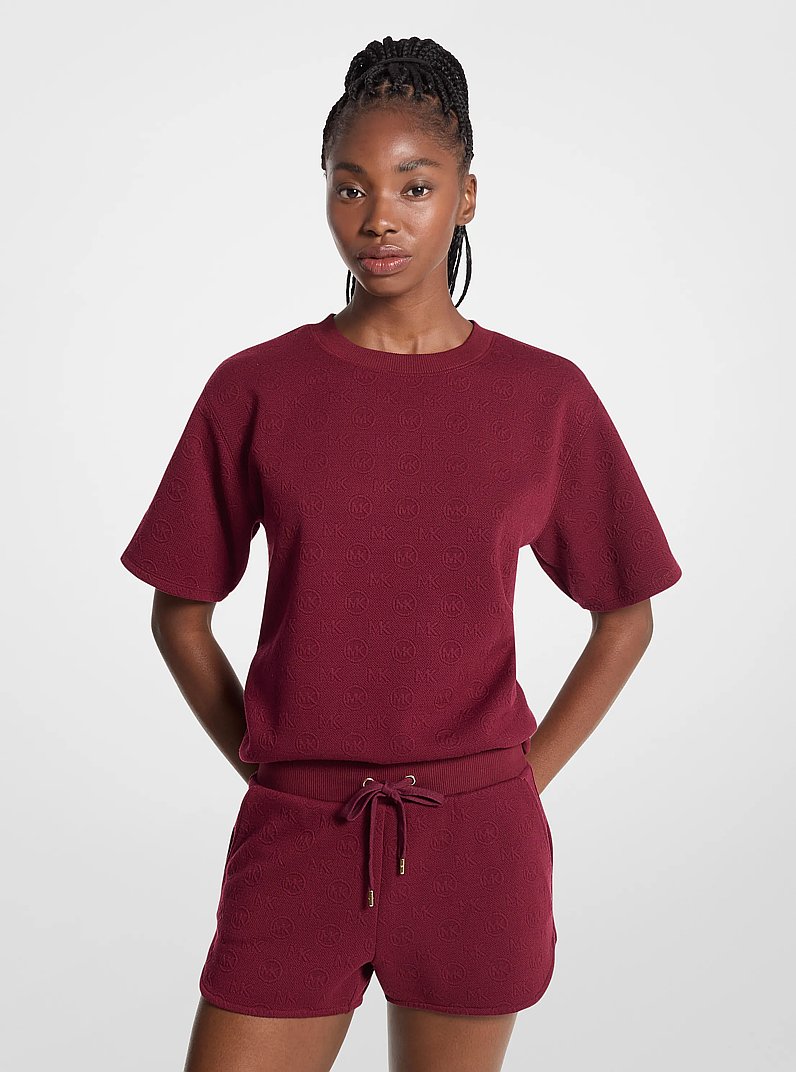 Logo Jacquard Knit Short-Sleeve Sweatshirt in MIDNIGHTBLUE - Sale