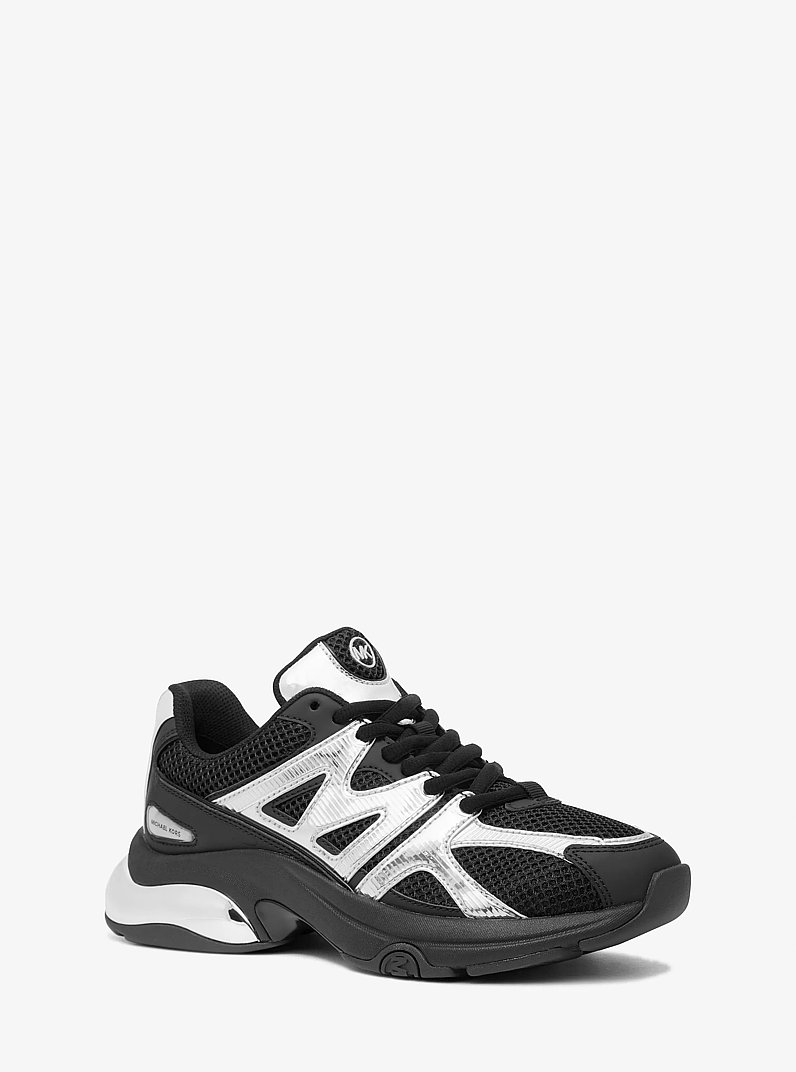 Kit Extreme Mesh and Metallic Trainer in BLACK/SILVER | Michael Kors