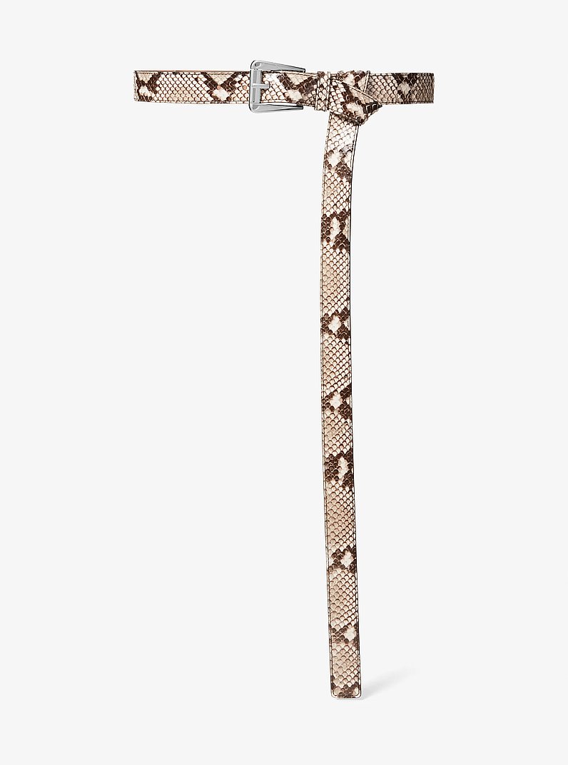 Joni Python Embossed Leather Trouser Belt in NATURAL | Michael Kors