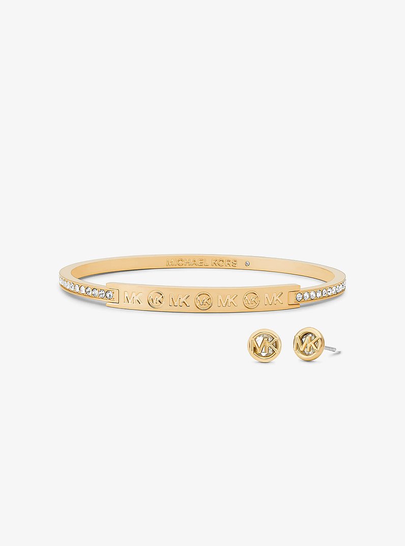 Ensemble-cadeau de bijoux &agrave; pav&eacute; et grav&eacute; du logo in OR | Michael Kors