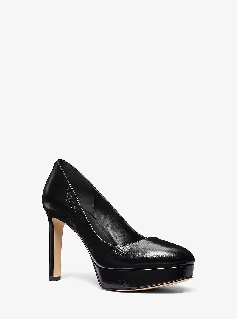 Chantal Crinkled Patent Leather Platform Pump in BLACK | Michael Kors