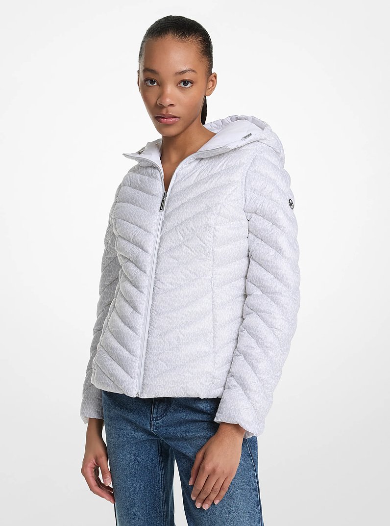 Chevron Logo Print Quilted Nylon Reversible  Jacket in WHITE | Michael Kors