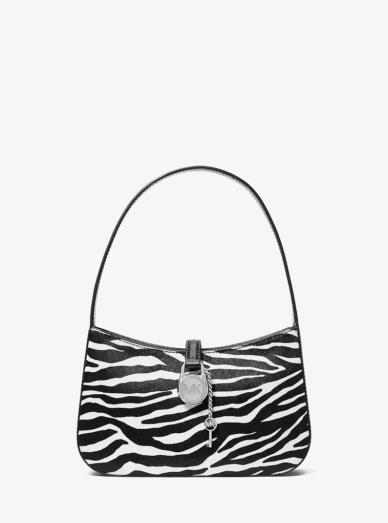 Lyra Small Zebra Print Calf Hair Pochette in BLACK | Michael Kors