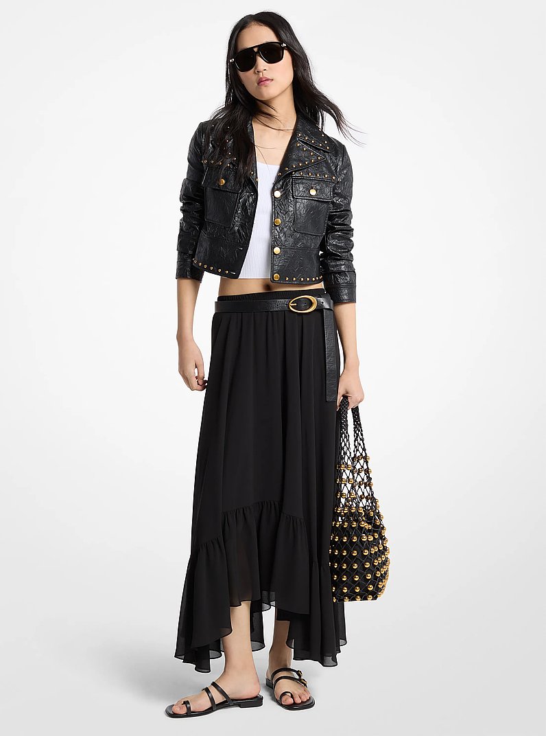 Georgette High-Low Skirt in BLACK | Michael Kors