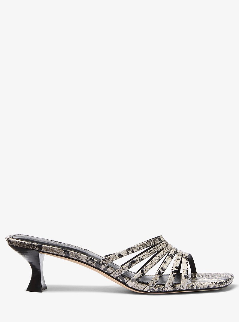 Haisley Snake Embossed Leather Kitten Sandal in NATURAL | Michael Kors