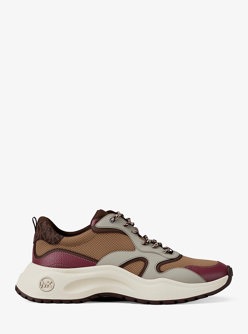 Levie Mixed-Media Trainer in MAROON | Michael Kors