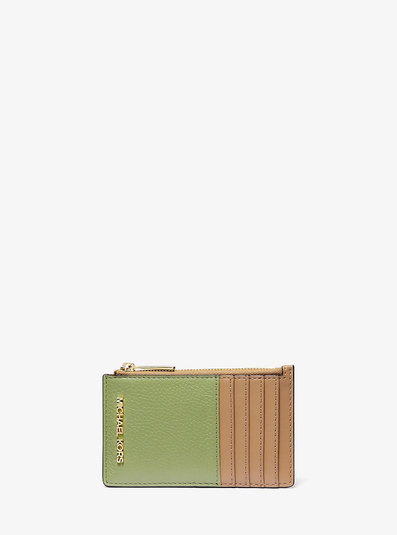 Jet Set Travel Medium Two-Tone Leather Card Case in LT SAGE MLTI