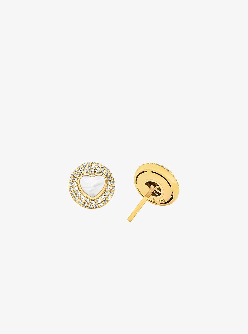 Orecchini a bottone con cuore in madreperla in argento sterling con placcatura in metallo prezioso in ORO | Michael Kors
