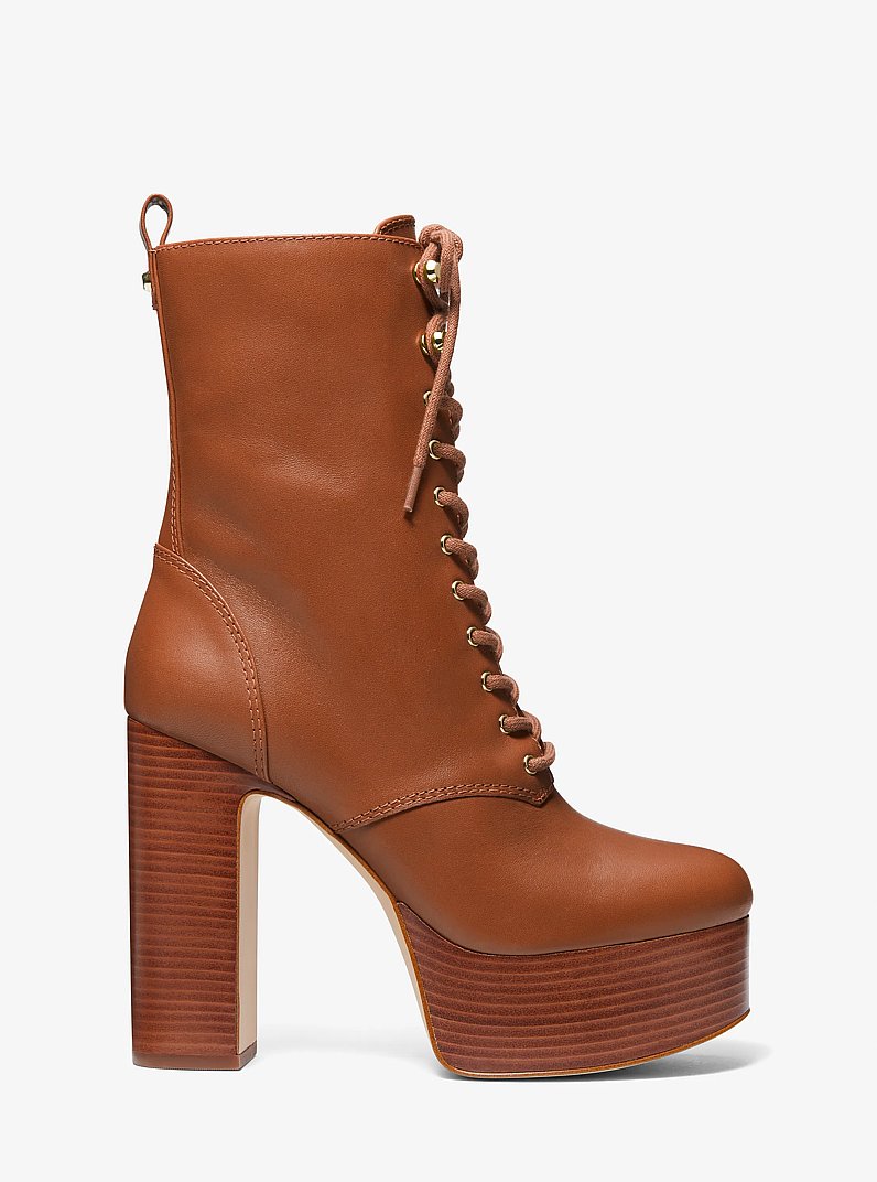 Natasha Leather Platform Boot in LUGGAGE | Michael Kors