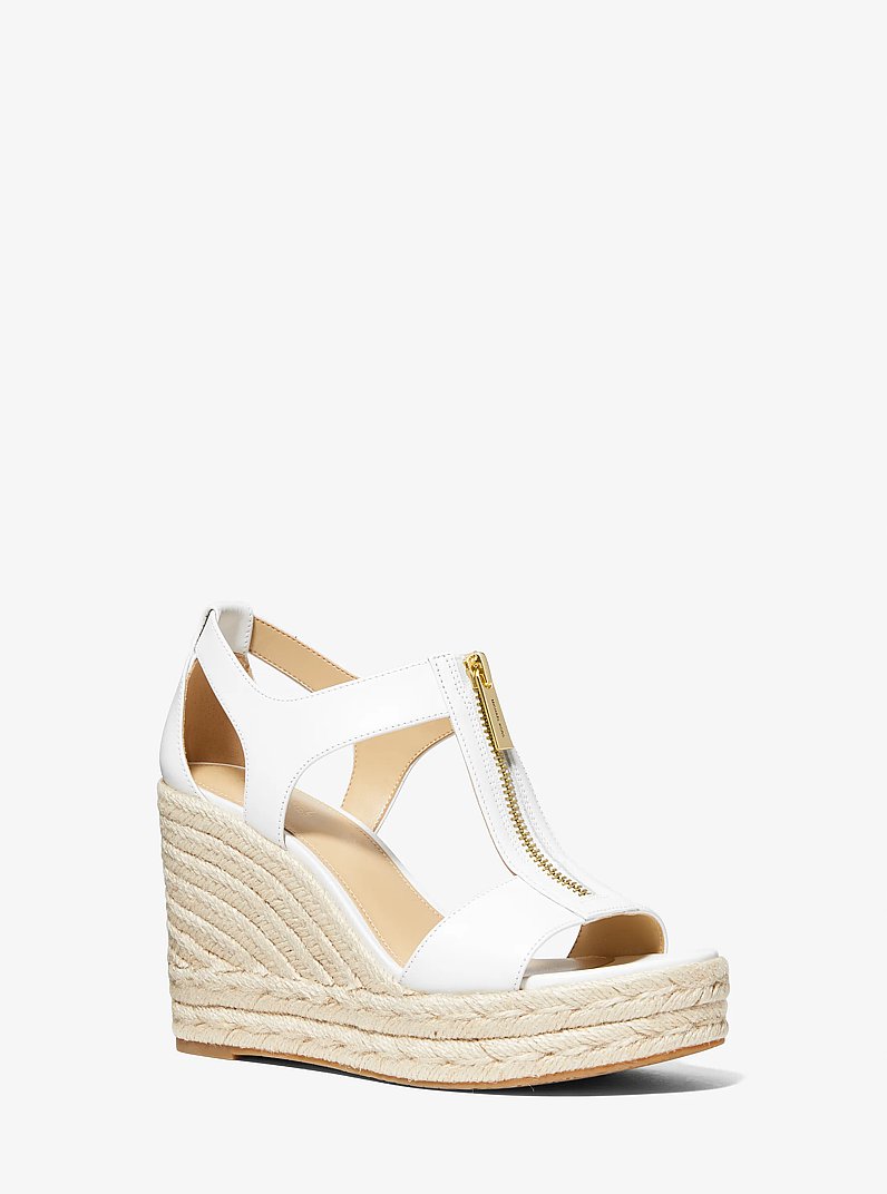 Berkley Leather Wedge Sandal in OPTIC WHITE | Michael Kors