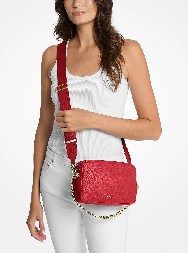 Bryant Medium Pebbled Leather Camera Crossbody Bag in CRIMSON | Michael Kors